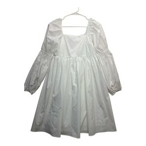 J. ING White Babydoll Mini Dress S Long Puff Sleeve Square Neck NWT Lined
